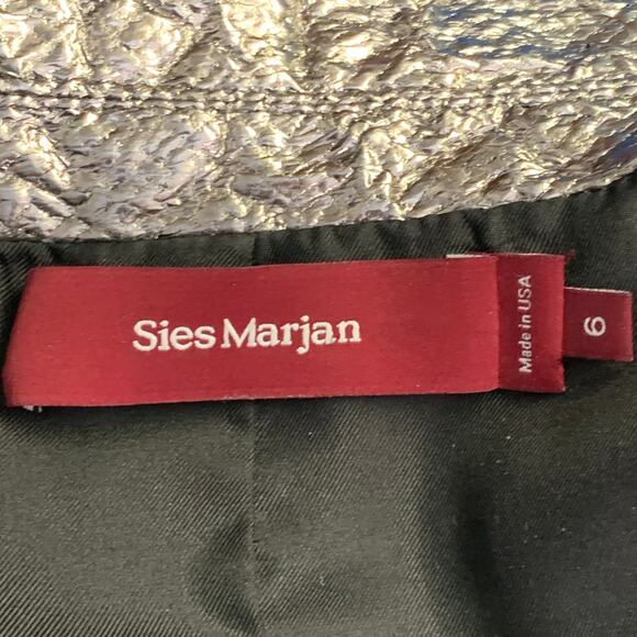 SIES MARJAN Size 6 Metallic Silver Polyester Blend Notch Lapel Belted Jacket - Picture 5 of 8